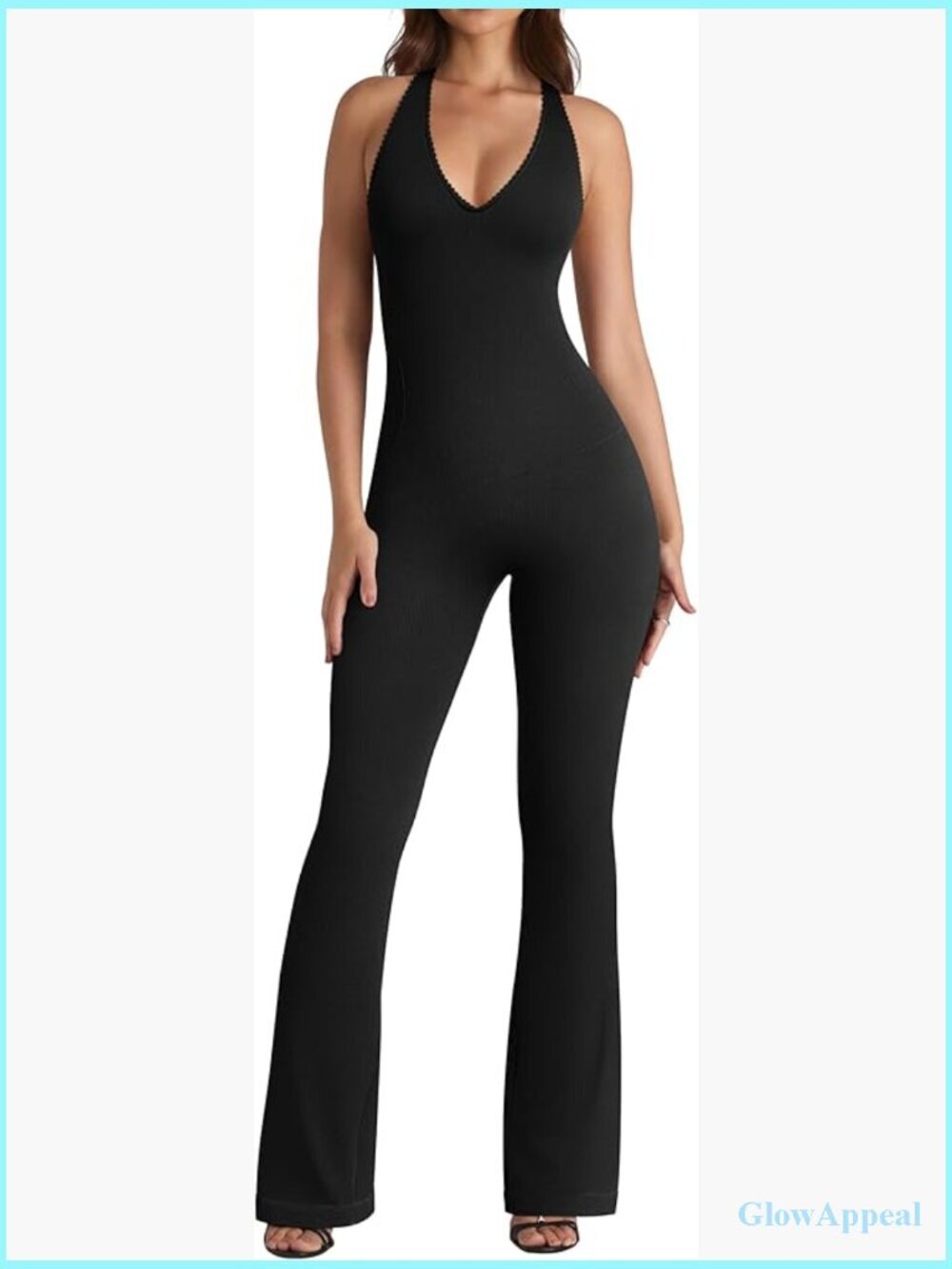 Halterneck Sleeveless Lace-Trim Flared Jumpsuit with Pockets